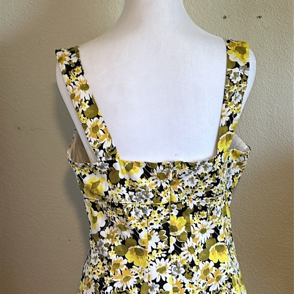 MAGGY LONDON SLEEVELESS COTTON FITTED BUST YELLOW/BLACK FLORAL DRESS SZ 10 - Picture 4 of 15